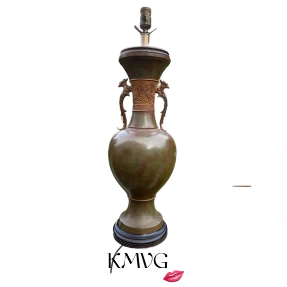 Vintage Urn Table Lamp w/ Mythological Animal Handles 27”